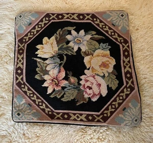 Handmade Needlepoint Pillow Case Cover Chic Roses Flowers 1'8 X 1’8 Zipper NWT - Picture 1 of 5