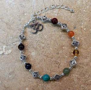 Celtic Chakra Bracelet w/ Genuine Gemstones Silver Celtic Knot beads & Ohm Charm - Picture 1 of 7