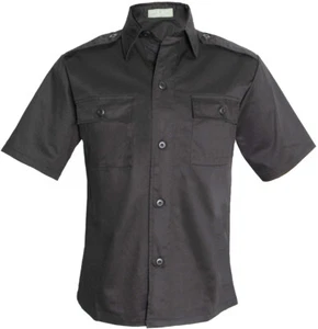 Black Tactical Uniform Shirt Short Sleeve Button Down Epaulets Duty Police - Picture 1 of 4