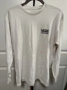 Vans Logo Checkered Long Sleeve White Crew Neck Lightweight Cotton Skateboard - Picture 1 of 10
