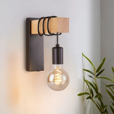 Retro Wood Wall Lamp Vintage Sconce Wall Lights Fixture E27 Indoor Home Decor - Image 1 of 4
