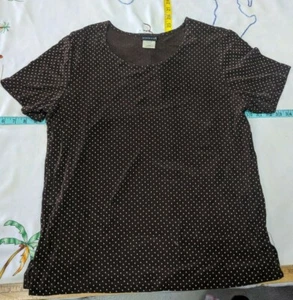 CITIKNITS Women's Plus L Brown Polka Dot Slinky Travel Knit Blouse Short Sleeve - Picture 1 of 5