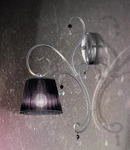 Applique da parete classico con cristallo argento e paralume nero  - Foto 1 di 1