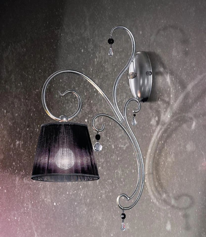 Applique da parete classico con cristallo argento e paralume nero  - Immagine 1 di 1