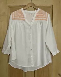 vintage EAST white peach linen tunic blouse embroidered yolk boho arty folk 14 - Picture 1 of 9