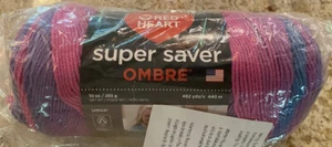 Red Heart Super Saver Ombre Yarn, Sweet Treat, 10oz, 482yds, Pinks & Purples - Picture 1 of 4