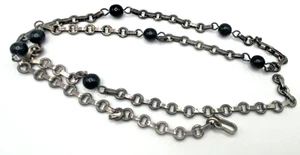 Taxco Mexiko 925 Sterlingsilber und schwarzer Onyx schwere Gliederkette Halskette 26" - Bild 1 von 10