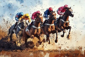 Horse Racing Canvas Picture Print Wall Art - Picture 1 of 3