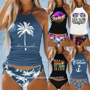 New Women Tankini halter Swimdress Swimsuit Beachwear Push Up Swimwear Plus Size - Picture 1 of 43