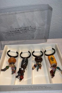 Pier 1 Tribal Style 4 Recycled Glass/ Wood Metal Napkin Ring Holders Multicolor - Picture 1 of 19
