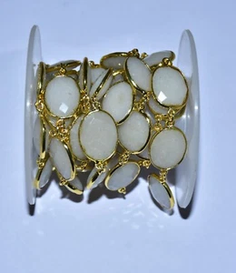 White Rainbow Connector Bezel Chain 12x18mm Beads Gold Plated Jewelry Making - Picture 1 of 7