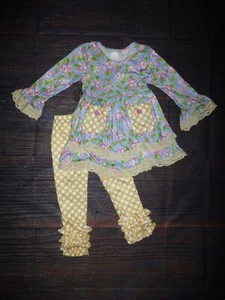 NEW Boutique Floral Ruffle Pocket Tunic Dress & Leggings Girls Outfit Set - Picture 1 of 4