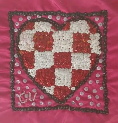 Parche de vudú Hanbeaded multicolor ERZULIE HEART Haití 8" X 8" firmado NUEVO Foto 1 de 4