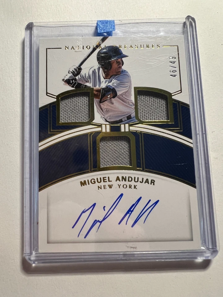 K5,124 - 2018 National Treasures Triple Jersey Auto Gold #11 Miguel Andujar #/49 - Image 1 of 1