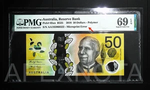 [MICROPRINT ERROR] AUSTRALIA $50 2018 P65ax PMG 69 SUPERB UNC AA PREFIX 1ST RUN - Picture 1 of 4