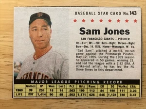 1961 Post Baseball #143, Sam Jones, San Francisco Giants - Picture 1 of 2