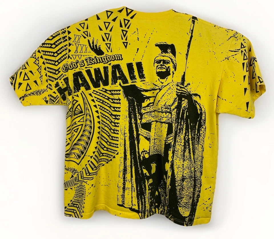 Camiseta tribal havaiana Shaka Active 2XL estampa total amarela e preta masculina - Imagem 1 de 4
