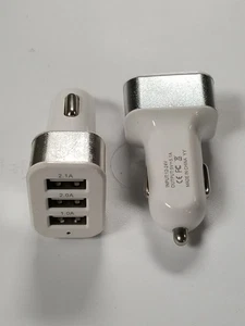 2 Pack 3 USB Port 12v Car Charger Adapter for iPhone Android Silver/White ~ NEW! - Picture 1 of 3