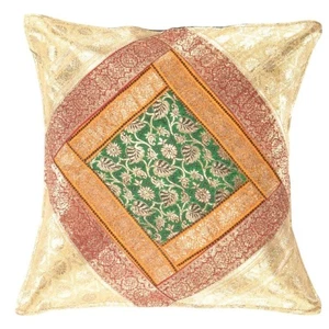 Federa per cuscino quadrata in seta Sari vintage 16" - Foto 1 di 2