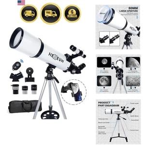 80mm Aperture Astronomy Telescope Portable Refractor 600mm AZ Mount for Kids ... - Picture 1 of 9