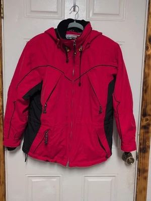 Chaqueta de invierno Obermeyer roja con capucha para esquí para mujer talla 10 aislamiento DuPont Thermolite Foto 1 de 4