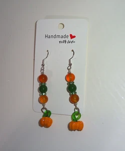 Handarbeit Lampwork Glas Kürbis Ohrringe Edelsteine versilbert Haken Herbst - Bild 1 von 4