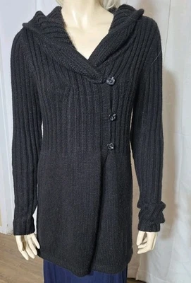Women's Daisy Fuentes Black Knit Cardigan Medium Babydoll Y2K 90s Whimsigoth - Image 1 of 4