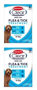BOB MARTIN CLEAR SPOT ON FLEA&TICK TREATMENT MEDIUM DOGS 2 PIPETTES DATED 05/25 - Picture 1 of 2