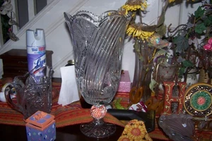 Vintage Cut Lead Crystal Flower Vase 13"x6" Tall Heavy about 8 pounds - Picture 1 of 1