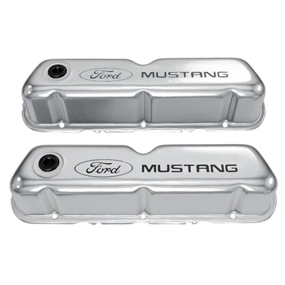 Cubierta de válvula Ford Performance estampada acero cromo con par de logotipos Ford Mustang... Foto 1 de 4