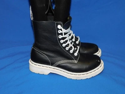 Dr Martens 7 38 Black White 1460 Pascal Virginia Leather Combat Boots 8-Eye Lady - Image 1 of 4