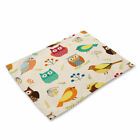 Owl Printing Cotton Linen Insulation Placemat Dining Table Mat Home Kitchen