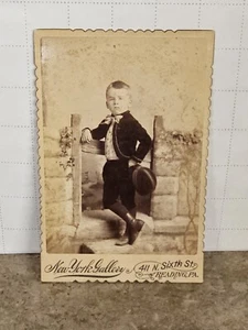 OLD PHOTO LITTLE BOY Equestrian / Horse Riding Outfit Cabinet Card NY Gallery PA - Picture 1 of 7