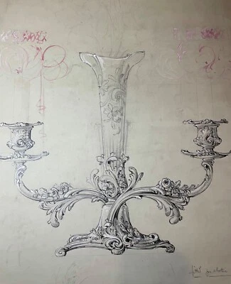 Antigo 1800's Reed & Barton esboço original prata candelabro azul tinta - Imagem 1 de 4