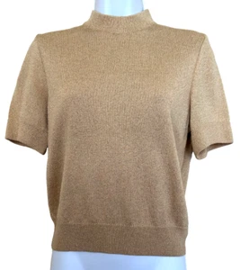 St John Basics Strickpullover Metallic Gold Taille Länge Kurzarm Größe P - Bild 1 von 9
