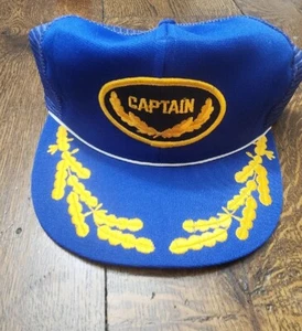 Vintage Captain Mesh Trucker Cap Snapback Hat, Blue Gold Leaf Branches Segal - Picture 1 of 4