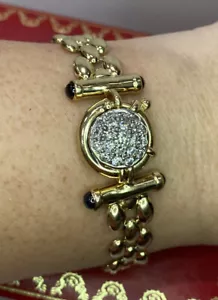 RARO Bracciale Tennis 585 Oro Giallo 14k Diamanti Panther Link Vintage Toggle 7” - Foto 1 di 17