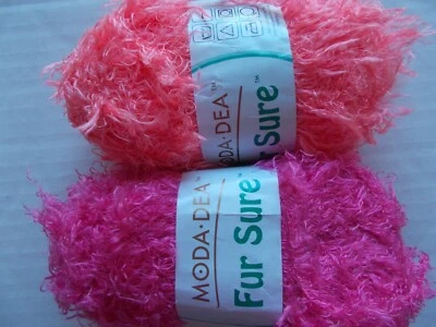 Moda Dea Fur Sure eyelash yarn, Like Coral/Totally Pink, mixed lot of 2 - Image 1 of 2
