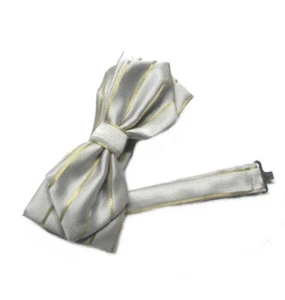 Nœud Papillon Homme Pointe Gris Perle Cérémonie Rayé Or Haute Classe Made Italy - Picture 1 of 3