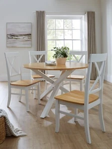 Bristol 120 cm Round Dining Table + 4 Chairs Oak & White - Picture 1 of 7