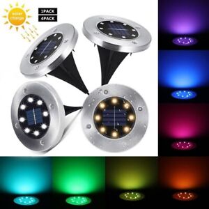 LED Ground Lights 	Solar 1/4pack Outdoor Disk Buried Lawn Pathway Garden Lights
