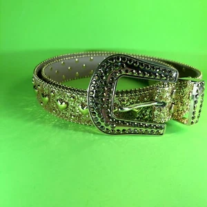 Glittering Gold Heart Accents Belt 50inch - Picture 1 of 8