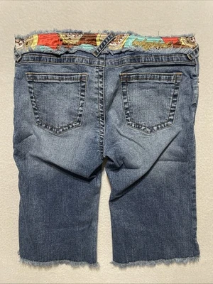 Baby Phat Medium Wash Blue Jean Shorts Size 11 Embroidered Gold Logo Stretch - Image 1 of 4