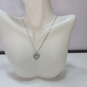 zales diamond sterling silver heart shaped necklace 10k white gold 19inch - Picture 1 of 8