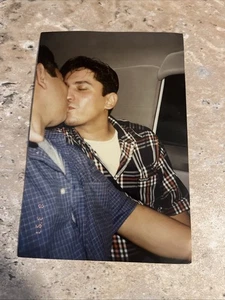 Vintage Photo Men Gay Int Kissing Hispanic Affectionate Passion 1990’s LGBTQ - Picture 1 of 1