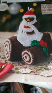 Knitting Pattern For  Decorative Christmas Robin On A Yule Log - 7ins tall - Picture 1 of 1