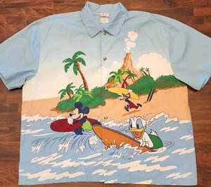 Vintage Y2K Disney Hawaiihemd mit Knöpfen Herren XL blau surfen Mickey Daffy Goofy  - Bild 1 von 3