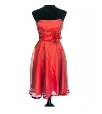 Vestido de graduación sin tirantes de tafetán cinta transparente de longitud media superposición transparente cinta flor Foto 1 de 4