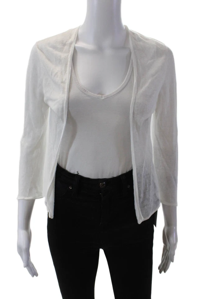 Suéter cárdigan Theory para mujer de lino Ganes J Sag Harbor blanco talla pequeña Foto 1 de 4