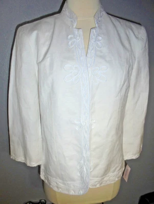 Nuevo~Dressbarn Blazer Chaqueta Talla Mediana Blanca~ Bordado ~ Manga 3/4 Foto 1 de 4
